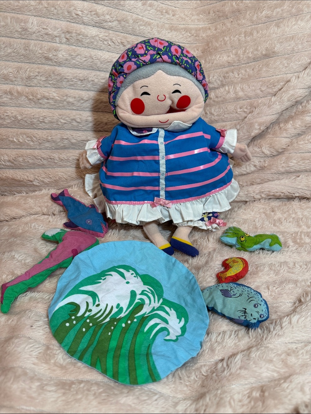 Old lady who swallowed the ocean plush along with accessories only missing crab
